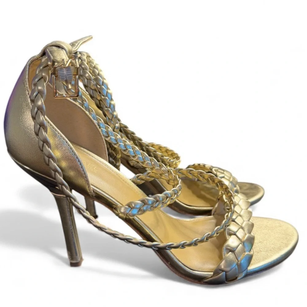 MICHAEL MICHAEL KORS Astrid Braided Metallic Faux Leather Sandal 8.5